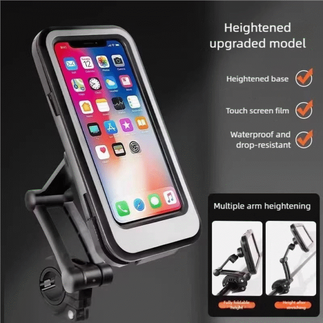 Waterproof Bicycle Motorcycle Phone Holder | 360° Adjustable Shockproof Mount for 5.5-6.8" Phones | Anti-Fall Full Enclosed Case - Image 3