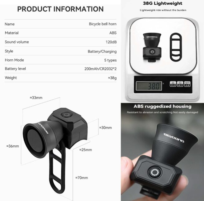 Mobi Electric Bicycle Horn | Loud Waterproof Ebike Bike Bell | USB type-c Rechargeable Accessory - Image 4