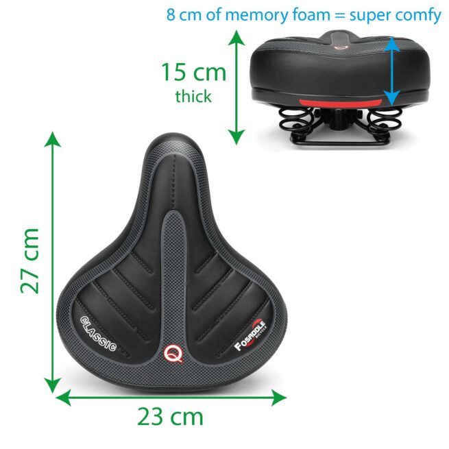 Mobi Q Extra Comfort Bicycle Seat | 8cm Memory Foam & Dual Spring Suspension | Wide Bike Saddle - Image 4