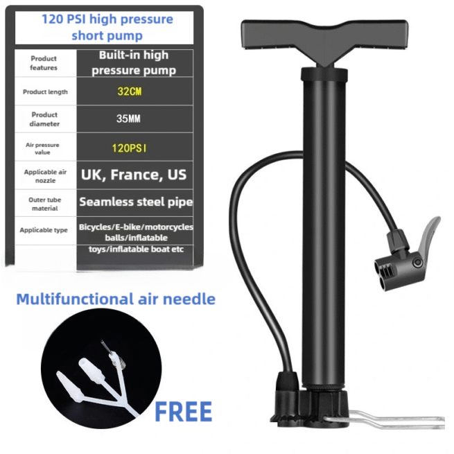 Portable High-Pressure Bike Pump with Barometer, 160 PSI, Durable Stainless Steel Hose, Easy-to-Use Handheld Air Pump for Bicycles, E-Bikes, Motorbikes, Boats - Image 7