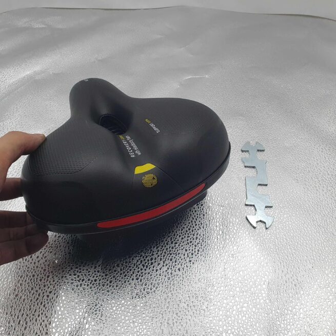 Mobi Ebike Wide Gel Bicycle Seat | Comfortable Memory Foam Cushion | Shock Absorption Ball | Reflective Safety Strip | Universal Pole Clamp | Air Ventilation Duct | Soft Elastic Sponge | Anti-Slip Honeycomb | MTB Road Folding Bike Saddle | Free Wrench - Image 3
