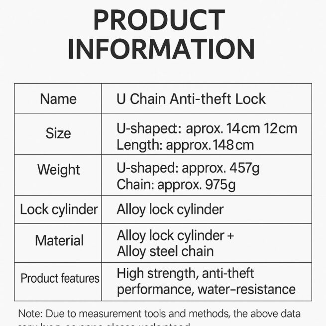 Heavy Duty U-Lock Bicycle Lock + Chain | Anti-Theft | 2 Keys | Mount Bracket | Waterproof - Image 8